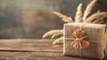 Rustic Gift Box with Wheat Decoration Royalty Free Stock Photo