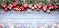 Rustic Gift On Wooden Table With Fir Branches