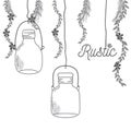 Rustic glass jar with leaves hand drawn