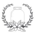 Rustic glass jar with leaves hand drawn