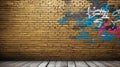 rustic gold brick wall with graffiti ai generated Royalty Free Stock Photo