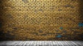rustic gold brick wall with graffiti ai generated Royalty Free Stock Photo
