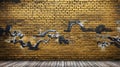 rustic gold brick wall with graffiti ai generated Royalty Free Stock Photo