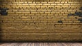 rustic gold brick wall with graffiti ai generated Royalty Free Stock Photo