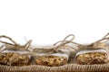 Rustic Granola Bars wrapped with Twine on Burlap White BG