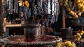 Rustic grape press with dark grapes dripping juice Royalty Free Stock Photo