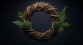 Rustic Grapevine Wreath with Green Cedar Sprigs on Dark Background Royalty Free Stock Photo