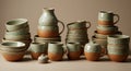 Rustic Green and Brown Ceramic Pottery Collection Royalty Free Stock Photo