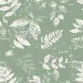 Rustic Green Leaf Patterned Background with White Textured Design. Royalty Free Stock Photo