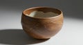 A rustic, handcrafted ceramic bowl with a round shape and earthy tones of brown. Th Royalty Free Stock Photo