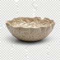 A rustic, handcrafted ceramic bowl with a textured surface and a natural, earthy appearance. isolated on white background Royalty Free Stock Photo
