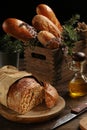Rustic handmade bread on a wooden table