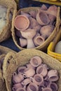 Rustic handmade ceramic clay brown terracotta cups souvenirs at