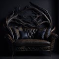 Rustic Handmade Wood Carved Loveseat Sofa in Dark Colors, Decorative Wood Branch, Modern Art Interior Furniture, Generative AI