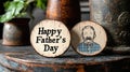 Rustic happy father's day coasters on vintage table. Happy Father's Day Royalty Free Stock Photo