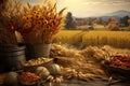 Rustic harvest scenes: Showcase bountiful autumn harvests against a backdrop of rural landscapes Royalty Free Stock Photo