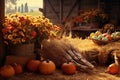 Rustic harvest scenes: Showcase bountiful autumn harvests against a backdrop of rural landscapes Royalty Free Stock Photo