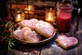 Rustic Heart Shaped Biscuits for Valentines Day on wooden table