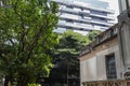 Rustic Historical Building in Contrast with Modern Building in Sao Paulo, Brazil