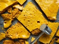 Rustic homemade golden honeycomb toffee