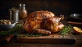 Rustic homemade meal Roast turkey with gourmet herb spice generated by AI
