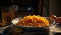 Rustic homemade pasta meal on wooden table with fresh ingredients generated by AI Royalty Free Stock Photo