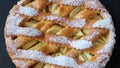 Rustic homemade peach apple pie, close up, rotates 360 degrees