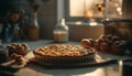 Rustic homemade sweet pie on wooden table generated by AI