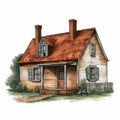 Rustic House Drawing: Capturing Everyday Americana In Detailed Character Illustrations Royalty Free Stock Photo