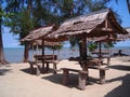 Rustic huts by the beach at Bintan, Indonesia
