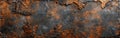 Rustic Industrial Grunge Texture: Aged Metal and Stone Wall/Floor Background in Dark Brown and Orange Rusty Tones - Panoramic Royalty Free Stock Photo