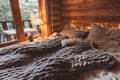 Cozy winter weekend in log cabin Royalty Free Stock Photo