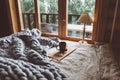 Cozy winter weekend in log cabin Royalty Free Stock Photo