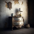Rustic Interior with Wall Mock up featuring an Antique Commode. Generative AI