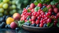 Bowl of fresh berries in a rustic kitchen setting Royalty Free Stock Photo