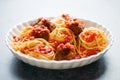 Rustic italian american meatball spaghetti tomato sauce Royalty Free Stock Photo