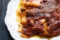 Rustic italian crispy crust bolognese lasagna comfort food