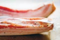 Rustic italian pancetta bacon in plastic packaging
