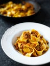 Rustic italian pappardelle bolognese pasta in meat sauce Royalty Free Stock Photo