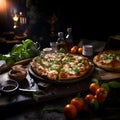 Rustic italian pizza with mozzarella, cheese and basil leaves