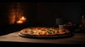 Rustic italian pizza with mozzarella, cheese and olives with black background