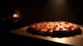 Rustic italian pizza with mozzarella, cheese and olives with black background