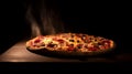 Rustic italian pizza with mozzarella, cheese and olives with black background