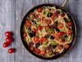 Rustic italian spaghetti puttanesca pasta Royalty Free Stock Photo