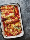 Rustic italian spinach ricotta cannelloni pasta Royalty Free Stock Photo