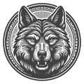 Rustic Italian Wolf Head Portrait Snarling Wild Predator Vector Artwork. Royalty Free Stock Photo