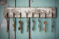 rustic key bunch hanging from an old wooden key holder