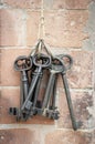 Rustic Keys against a Brick Wall Royalty Free Stock Photo
