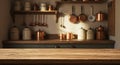 Rustic Kitchen Background with Wooden Table Royalty Free Stock Photo