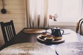 rustic kitchen in brown and grey tones in modern farmhouse ot cottage